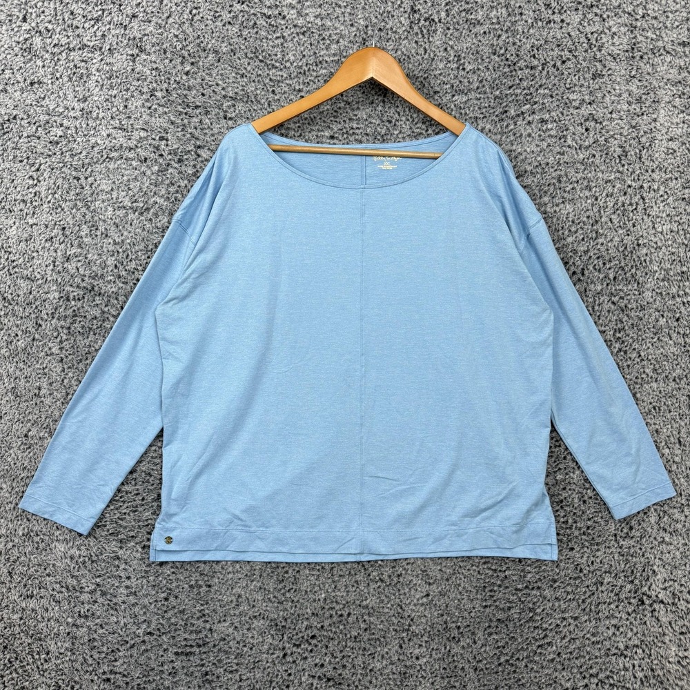 Lilly Pulitzer Shirt Womens 2XL Blue Boat Neck Long Sleeve Jersey Relaxed Top